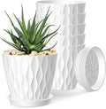 4 Inch Plant Pots, 6 Pack Indoor Flower Pots, Planters with Drainage Holes and Trays for Orchids, Violets, Succulents, Herbs, and Other Plants,White