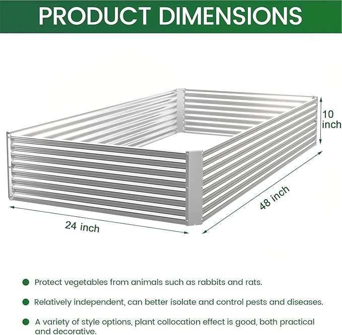4 Pack Raised Beds for Gardening, Corrugated Galvanized Steel Raised Garden Bed, Outdoor Metal Above Ground Garden Bed for Vegetables and Flowers-4x2FT(Rectangular)