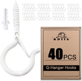 ADIIL 40 PCS Q Hanger Hooks with Safety Buckle, Windproof Screw Hooks for Hanging Outdoor String Lights, Plants, Christmas Patio Lights, 2.2 Inches, White
