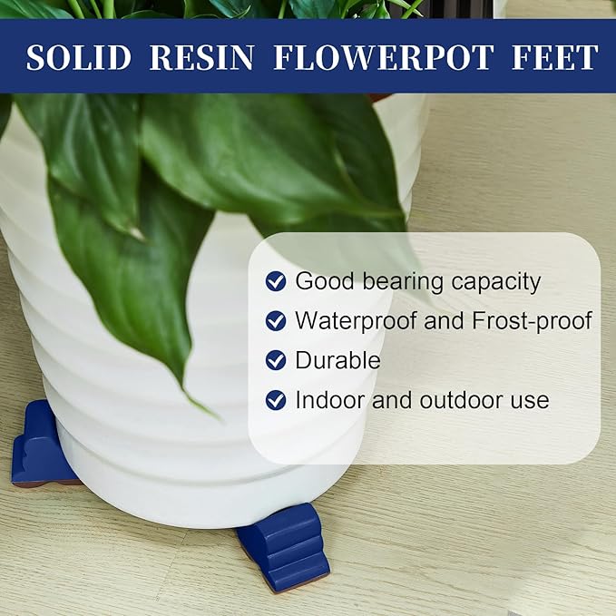 Kigeli 6 Pcs Resin Garden Pot Feet for Outdoor Planters 3 Inch Long 1.5 Inch Tall Flower Handmade Elevator Plant Feet Frost Proof Lifter for 14-20 in Pot(Royal Blue)