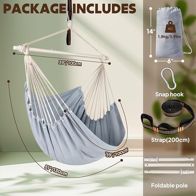 Chihee Hammock Swing Chair - Strong Metal, Collapsible, Portable, Max 500 lbs, Comfortable Seat for Patio & Lawn, Indoor/Outdoor