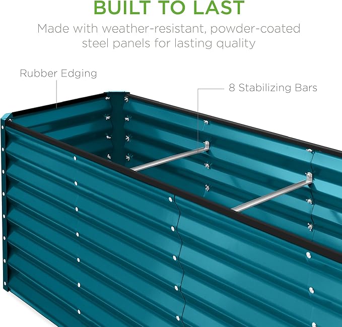 Best Choice Products 8x2x2ft Raised Outdoor Metal Garden Bed, Deep Root Box Planter for Vegetables, Flowers, Herbs, 240 Gallon Capacity, 100% Non Toxic Materials - Peacock Blue