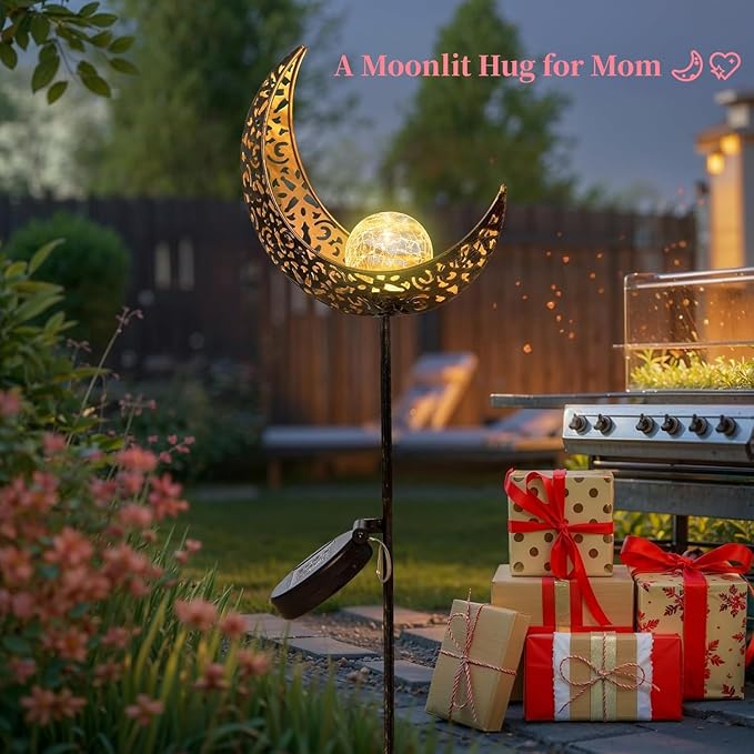 TAKE ME Moon Solar Lights for Women Garden Outdoor Decor Waterproof Metal Solar Stakes Lights for Patio Yard Walkway Lawn Patio Mothers Garden Gifts Mom Wife Grandma