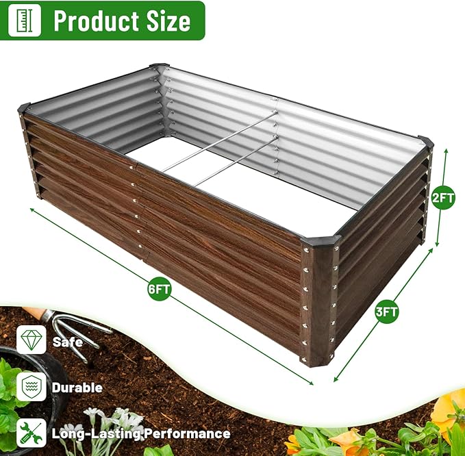 SnugNiture Galvanized Raised Garden Bed 6x3x2FT Outdoor Large Metal Planter Box Steel Kit for Planting Vegetables, Flowers