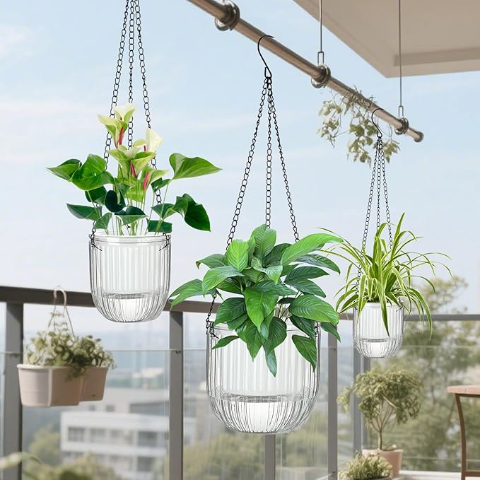 Self-Watering Hanging Planter for Indoor Plants - Easy Care, Long Lasting - Perfect for Herbs, Succulents, and More (White Transparent)