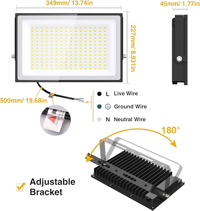 Onforu 200W LED Flood Lights Outdoor, 18000LM Bright Security Light, IP66 Waterproof Outdoor LED Lights, 6500K Daylight White Floodlight for Garage, Yard, Garden, Stadium, Playground, Arena(2 Pack)