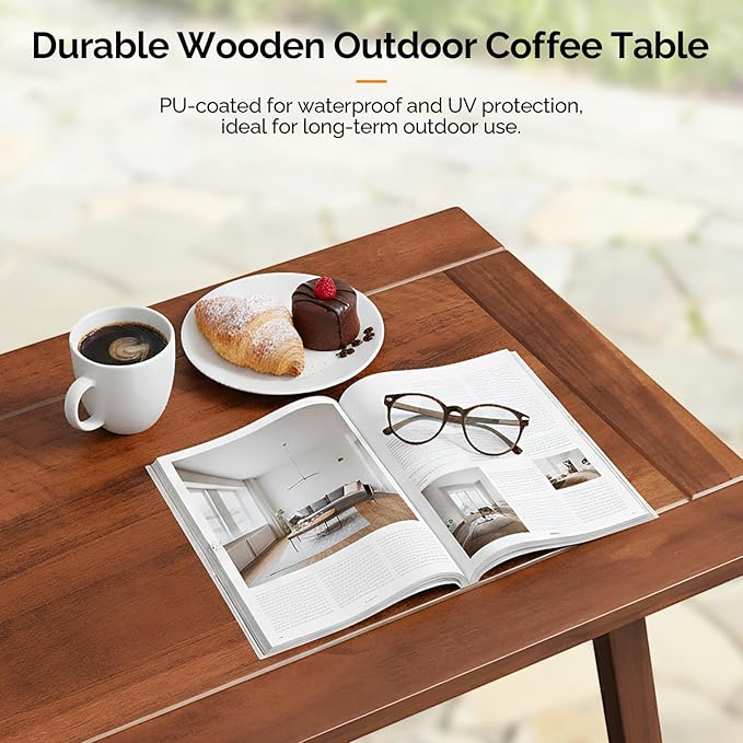 VINGLI Outdoor Folding Coffee Table, Natural Poplar Wood Patio Coffee Table, No Assembly Required, Ideal for Balcony, Porch, and Living Room, Rectangle, Natural
