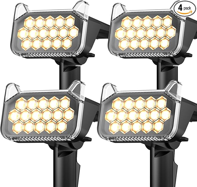 WdtPro Solar Spot Lights Outdoor Waterproof, Bright Solar Lights Outdoor with 16 Extra-Large LEDs, 3 Modes Landscape Spotlights, 2-in-1 Solar Powered Light for Yard Flag Garden, 4 Pack, Warm White