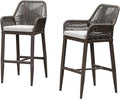 PURPLE LEAF Outdoor Wicker 29" Bar Stools Set of 2, Boho Patio Bar Height Chair with Cushion and Back for Outdoor and Indoor, Garden, Patio, Coffee