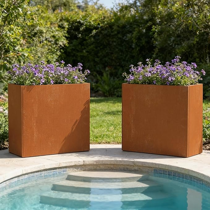 Corten Steel Planters - 24X12X24 inch Removable Insert Shelf for Garden Patio