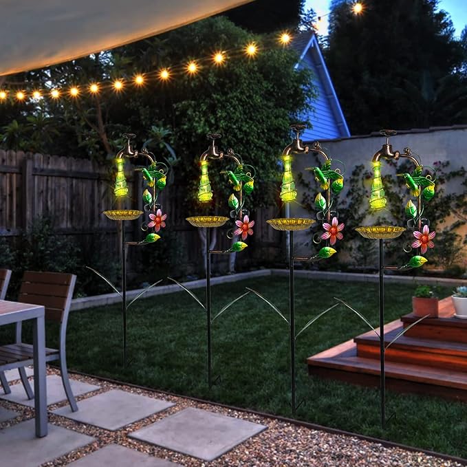 Bshine Solar Garden Decoration Outdoor Light - Waterdrop Metal Hummingbird Solar Stake,Waterproof Garden Decor Path,Lawn and Yard Art Gift for Mom, Green