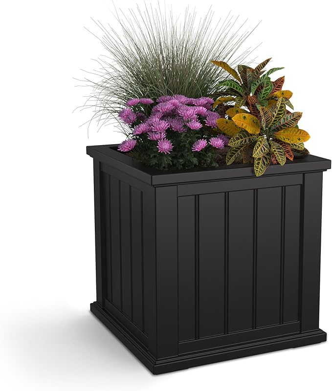 Mayne Cape Cod 20-Inch Square Planter – Self-Watering, Weather-Resistant Planter for Flowers – Durable Outdoor Design for Patio, Porch, or Entryway