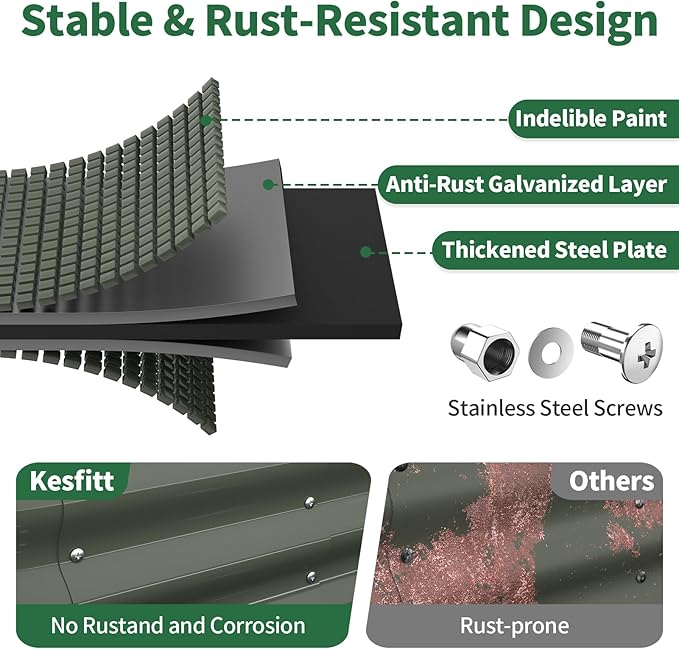 Kesfitt Raised Garden Bed, 4x2x1 FT Galvanized Steel Metal Raised Garden Bed, Oval Open-Bottom Design, 12-Inch Deep for Outdoor Vegetable & Herb Gardening, Volcanic Gray