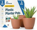 Terracotta Plant Pots with Drainage Holes & Saucers 3 Pack, Indoor & Outdoor Stackable Space-Saving Planters for Houseplants & Flowers, (7", 6.7", and 6" Inches), Durable & Weatherproof Materials