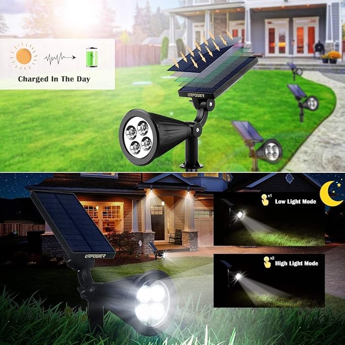 URPOWER Solar Lights Outdoor, 2-in-1 Waterproof Adjustable Solar Spotlights Outdoor Wall Light, Dusk-to-Dawn Solar Powered Landscape Lights for Backyard/Garden/Pathway/Pool/Porch (1 Pack, Cool White)
