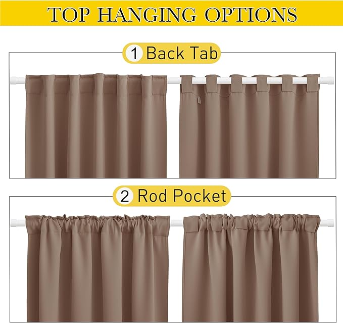 NICETOWN 2 Panels Blackout Patio Waterproof Outdoor Curtains, Top & Bottom Pocket & Back Tab Wind-Break Thermal Drapes Privacy Sound Reducing for Pergola with Fixed Ropes, W52 x L84, Tan-Khaki