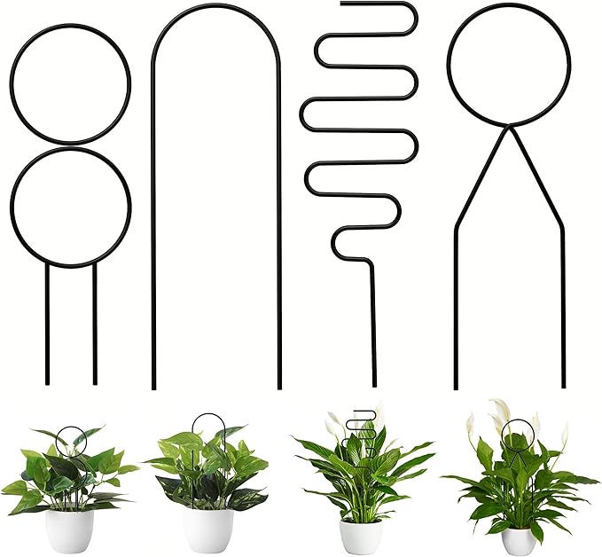 4 Pcs Small Metal Trellis for Potted Plants,Gold Trellis for Climbing Plants Indoor,Mini Trellis for Potted Plant Support Stake House Plant Trellis for Garden Potted,Hoya,Pothos,Flower,Monstera(Black)