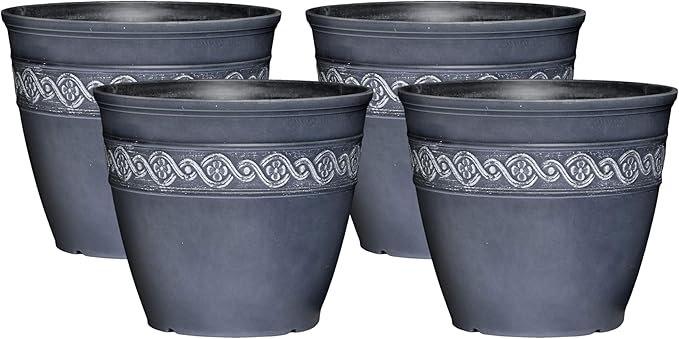 Classic Home and Garden Corinthian Resin Flower Pot Planter, Storm Blue, 8" (Pack of 4)