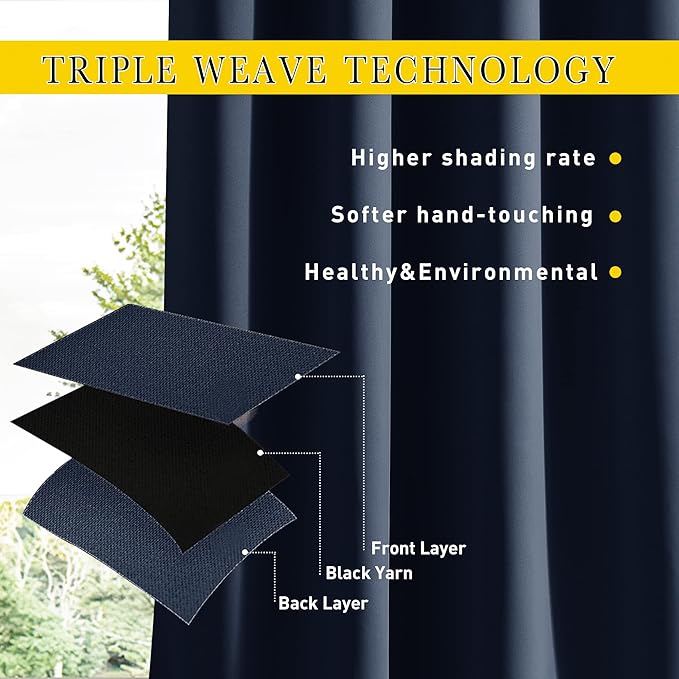NICETOWN 2 Panels Weighted Blackout Outdoor Curtains for Patio Waterproof, Top & Bottom Grommet & Back Tab Fixed Outdoor Curtains Windproof & Thermal Insulated for Porch, Navy Blue, W84 x L108