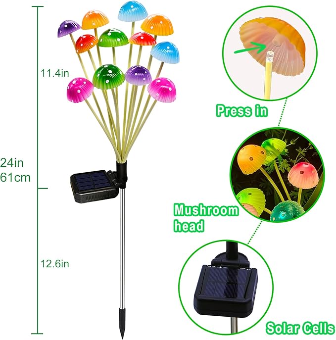 Kohlrabi Solar Garden Lights, 4 Pack Solar Mushroom Lights Outdoor, Upgraded 48LED Mushroom Light Yard Decor Outside Waterproof, Garden Decor for Lawn Front Porch Patio Backyard