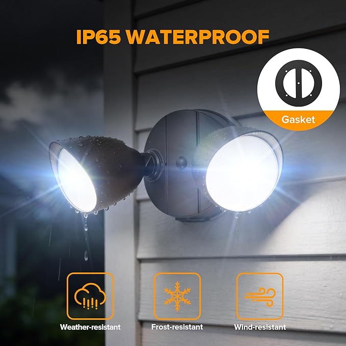 LUTEC 3500 Lumen 32 Watt 28 LED Dual-Head Floodlight Outdoor, Full Metal Design, Waterproof Exterior Security Wall Light for Patio, Garden, Yard-Brown