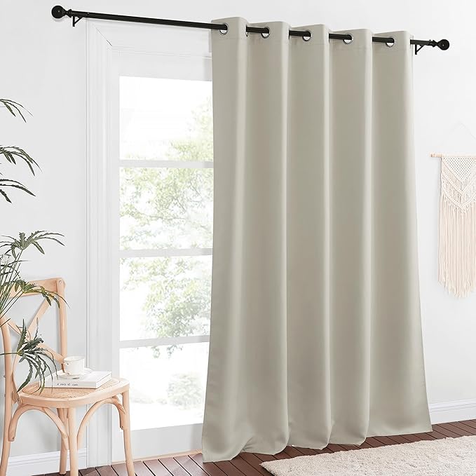 NICETOWN Sliding Door Window Treatment Blackout Patio Door Curtain Panels, Privacy Thermal Drapes for Bedroom Living Room Department with Grommet Top (Natural, W66 x L110)