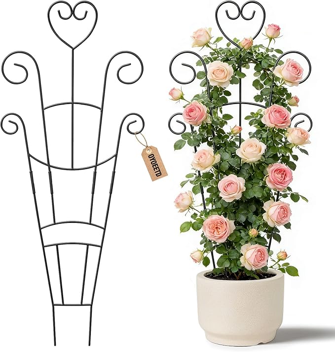 30 Inch Plant Trellis for Climbing Plants Indoor, Outdoor Metal Garden Trellis for Potted Plants, Houseplant Plant Support for Ivy Pothos Monstera Hoya Flower Vine Black Heart (Black-2pcs)