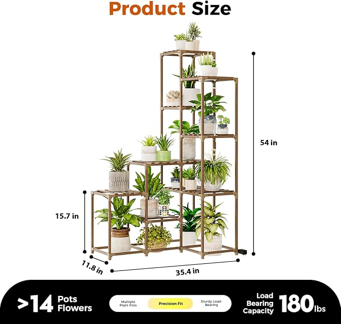 Bamworld Corner Plant Stand With Grow Lights - Tall Shelf Indoor Outdoor for Multiple Plants - Wood Table 7 Pots Flower Stands for Living Room Rack