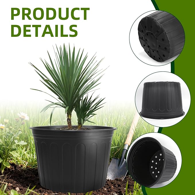 30 Pack 5 Gallon Plastic Nursery Pots,12.8 Inch Thickened Soft Plant Pots with Drainage Holes,Flower Planter Container for Seedlings Garden,Indoor and Outdoor