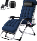 VINGLI Padded Zero Gravity Chair, Lounge Chair with Removable Cushion & Tray， Folding Reclining Patio Chairs， Recliner Chair for Lawn，Indoor and Outdoor-Blue