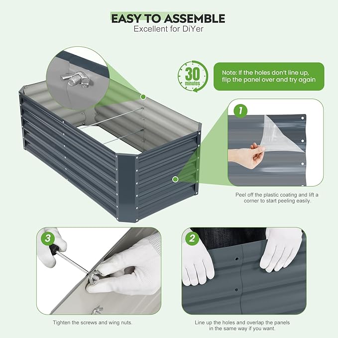 ZORMY 4×2×1.4ft Galvanized Raised Garden Bed Kit, Metal Planter Boxes Outdoor, High Raised Beds for Vegetables, Fruits, and Flowers - IronGrey