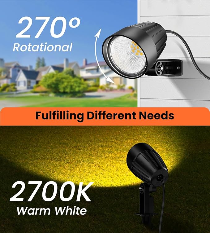 MEIKEE 7W 800LM Low Voltage Landscape Lighting, 12V 24V 2700K Warm White LED Landscape Lights IP66 Waterproof Outdoor Spot Lights for Garden Pathway Wall Tree Fence 2-Pack