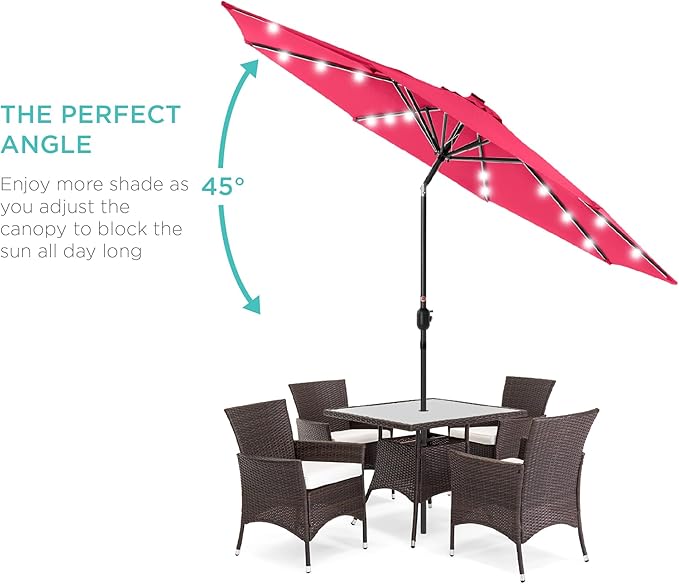 Best Choice Products 10ft Solar Polyester LED Lighted Patio Umbrella w/Tilt Adjustment and UV-Resistant Fabric