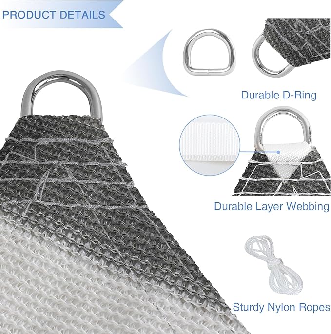 E&K Sunrise 7' x 7' x 7' Sun Shade Sail Triangle Canopy Shade Cover UV Block for Patio Backyard Garden Outdoor (Gray White Strip)