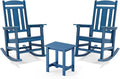 LUE BONA Outdoor Rocking Chairs Set, 3-Piece, HDPS Poly Porch Rockers with Table, Plastic Weather Resistant Rocking Chair Set for Outdoor Indoor, Garden, Backyard, 350lb, Navy Blue Chairs+Table