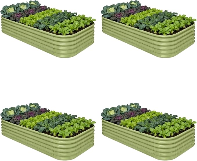 4-Pack Galvanized Raised Garden Bed 8x4x1.5 | 10x2x1.5 ft, 18" Tall Metal Planter Boxes Outdoor for Herb Vegetable, Modular Raised Flower Bed for Gardening with Zn-Al-Mg Coated - Moss Green