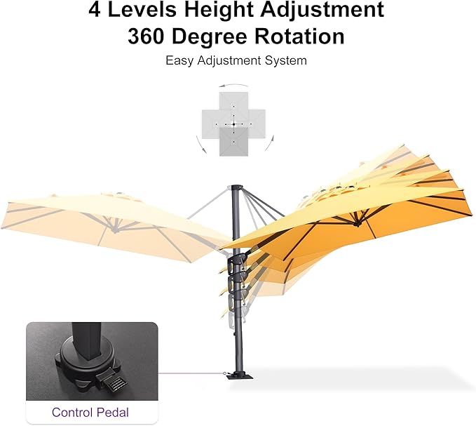 PURPLE LEAF 8' X 8' Patio Umbrella with Steel Plate Base for Pool 7' High Offset Outdoor Cantilever Umbrella Swimming Pool Umbrella with 360°Rotation for Poolside Yellow