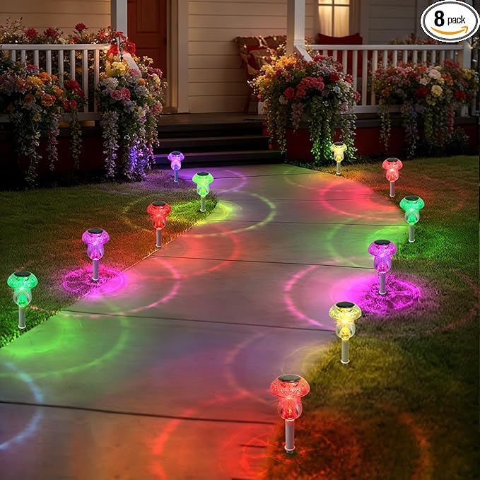 Solar Lights Outdoor, 8 Pack Mushroom Lights Outside Waterproof, Solar Powered LED Lighting for Garden, Yard, Landscape, Path, Pathway, Lawn, Walkway, Driveway, Backyard Decor (Multicolor)
