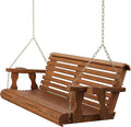 Amish Casual 5 Foot Roll Back Porch Swing with Cup Holders in Oak Stain - Amish Made in The USA from Treated Pine Heavy Duty 700 Lb. Weight Capacity