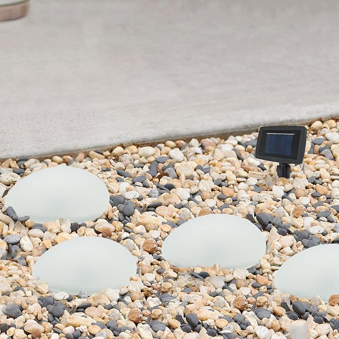 SUNNYPARK Solar Garden Lights Outdoor Set of 4 Plastic Pebble Shape Decorative Rock Lights Waterproof - Warm White