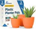 Yellow Plant Pots with Drainage Holes & Saucers 3 Pack, Indoor & Outdoor Stackable Space-Saving Planters for Houseplants & Flowers, (7", 6.7", and 6" Inches), Durable & Weatherproof Materials