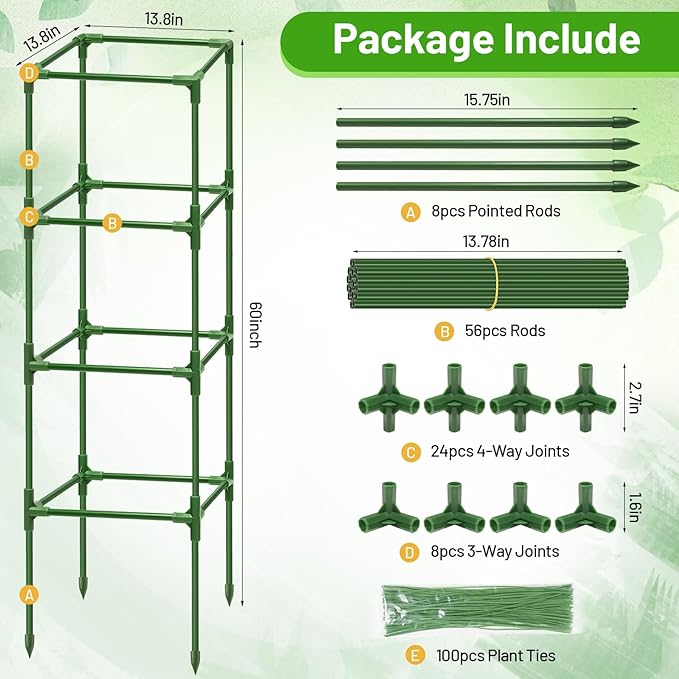 Legigo 2 Pack Square Tomato Cages for Garden- Up to 60 Inch Tomato Plant Support Stakes Cage, Heavy Duty Steel Tomato Trellis Garden Stakes for Raised Garden Bed Climbing Vegetables Cucumbers Flowers
