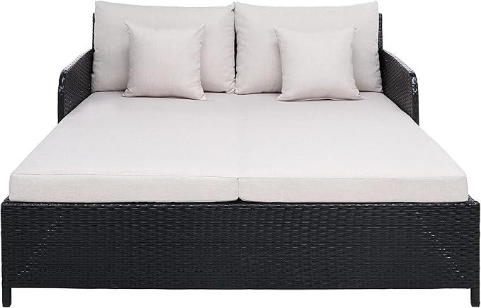 Safavieh Outdoor Collection PAT7500 Daybed, Black/Light Grey