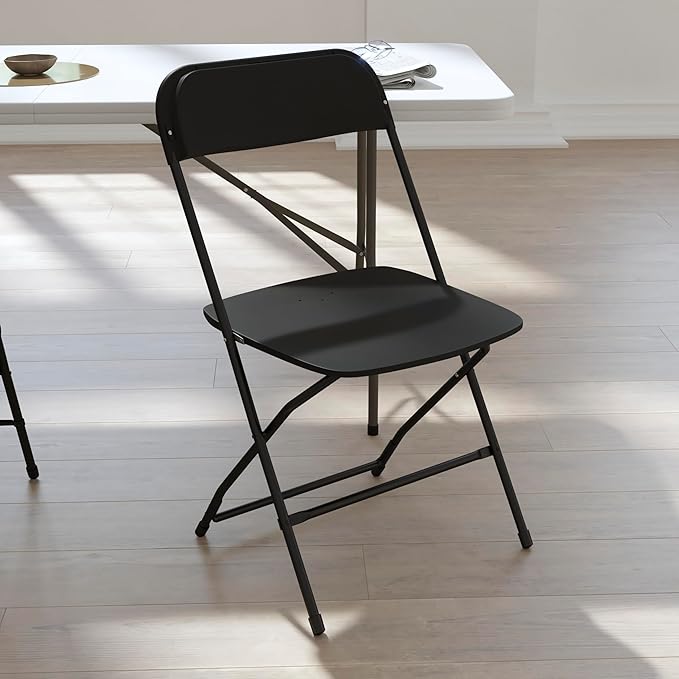 Flash Furniture Hercules Series Big & Tall Stackable Plastic Folding Chairs, Extra Wide Commercial Event Seats, Set of 4, Black