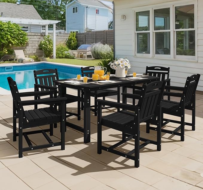 Ciokea Outdoor Patio Dining Chair, HDPE Porch Chairs for Dining Table, All-Weather Durable Outdoor Furniture for Backyard, Garden, Lawn & Poolside, Black