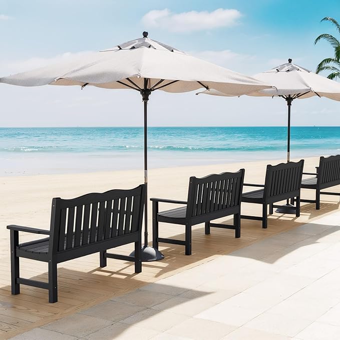 Stoog All-Weather Outdoor Benches Set of 2, Never Fade & Rust-Proof HIPS Plastic Garden Bench, 800lb Capacity, Used for Patio, Backyard, Porch, Black