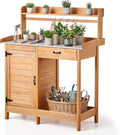 VEVOR Potting Bench Table, 3-in-1 Outdoor Gardening Wooden Workstation with 44 x 19 in Galvanized Iron Tabletop, Garden Work Station with Drawer, Storage Cabinet & Shelves, Hooks for Patio, Backyard