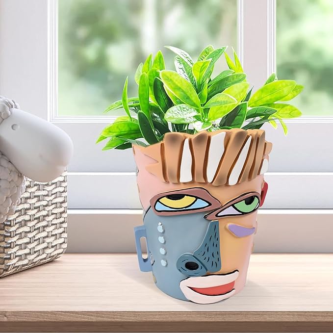 Abstract Face Planters Pots Head,Unique Head Planter for Indoor Plants,Funny Face Flower Pot,Colorful Plant Pots for Outdoor Garden Decor and Home Art Decoration(Contemporary)