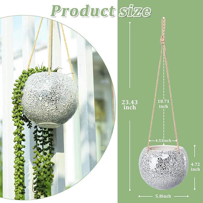 Hanging Planter Mosaic Garden Pot Small Flower Pot for Indoor Plant Disco Ball Hanging Planter with Drainage Sliver