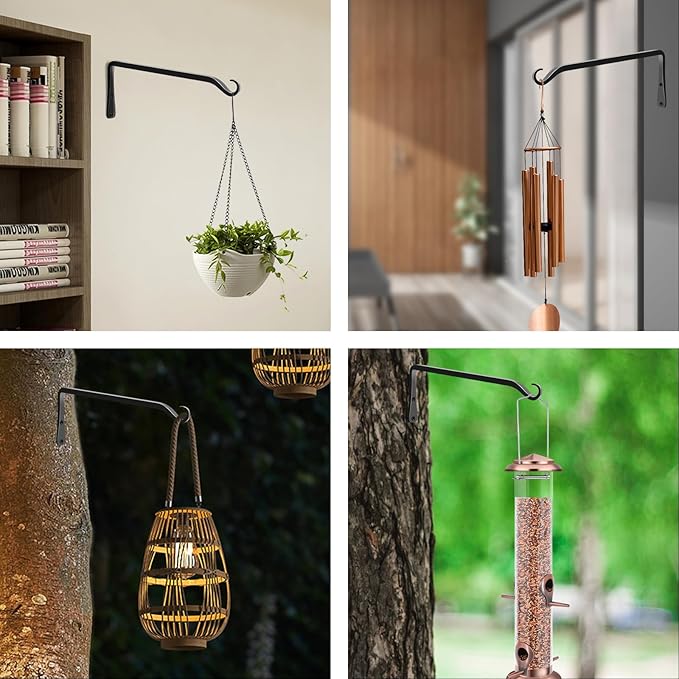 FEED GARDEN 2 Pack 12 Inch Hanging Plant Bracket Wall Hooks Decorative Plant Hangers for Outdoor Hanging Bird Feeders, Wind Chimes, Plant Baskets, Black